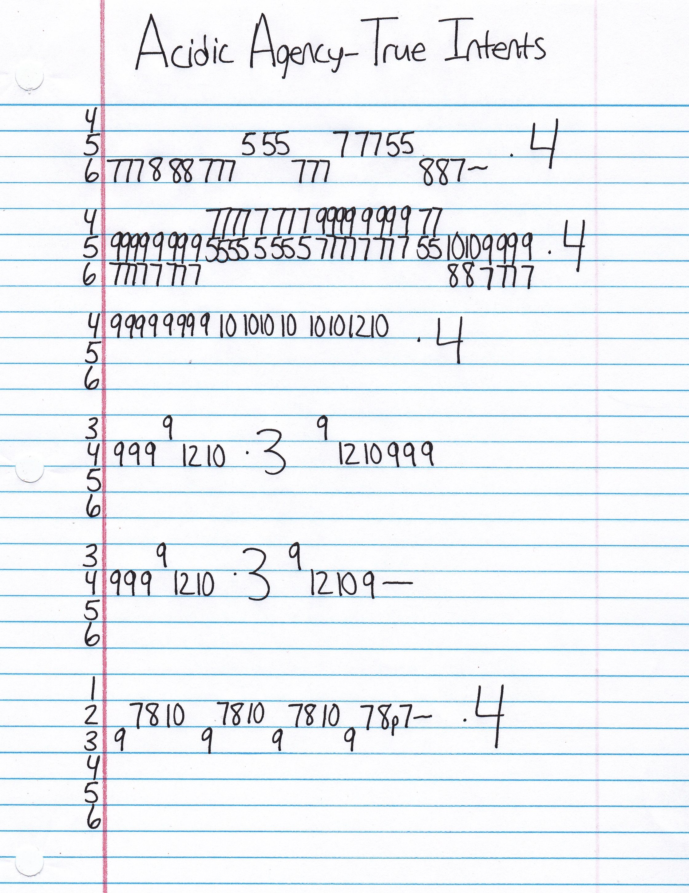 High quality guitar tab for True Intents by Acidic Agency off of the album Forever Second. ***Complete and accurate guitar tab!***